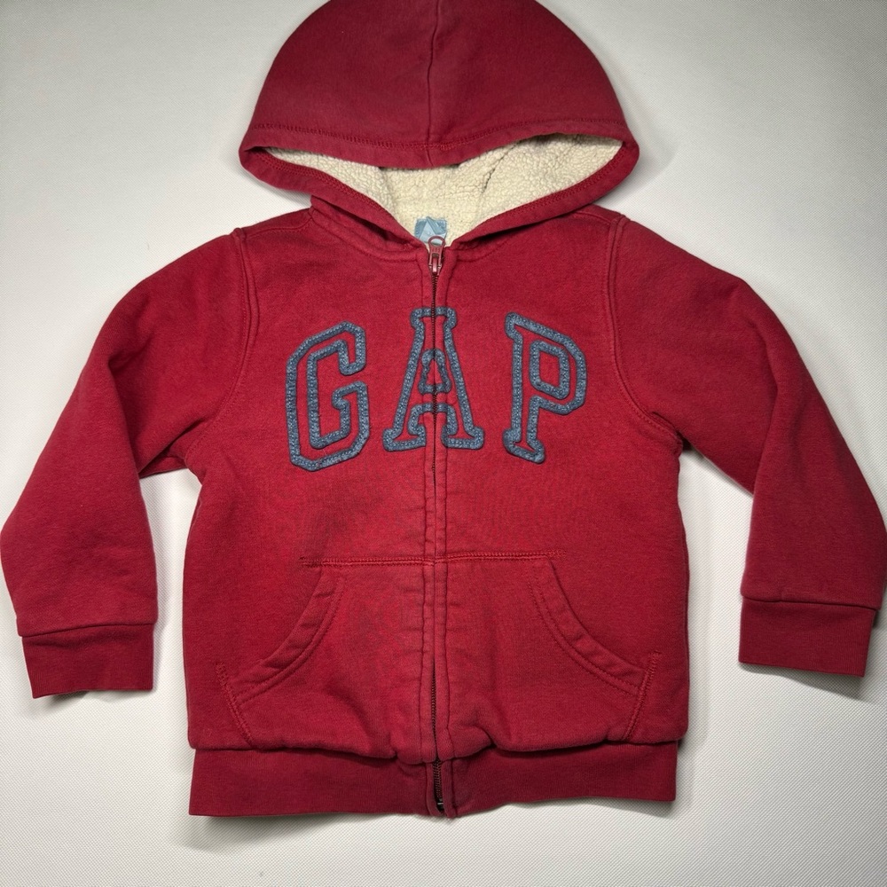 Baby Gap Hoodie Toddlers 5T Red Sherpa Lined Spelled Out Logo Full Zip